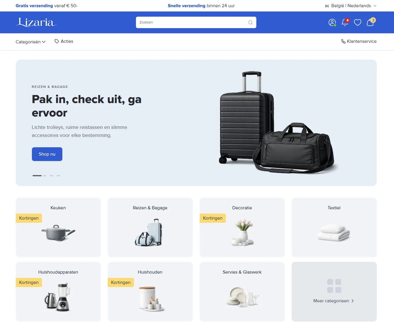 Homepage hero and categories