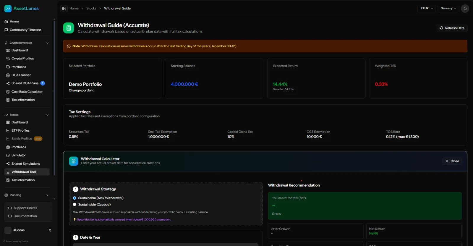 Withdrawal inputs