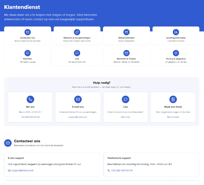 Customer support page