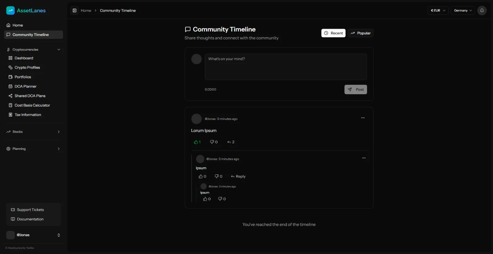 Community timeline