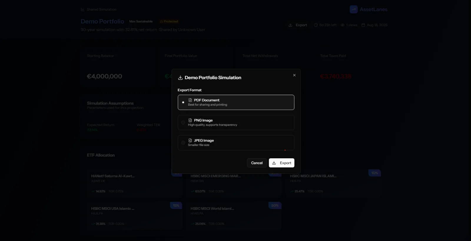 Export simulation