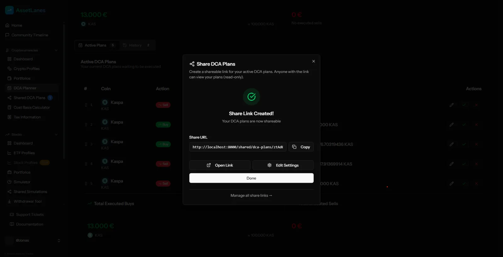 Share dca link created