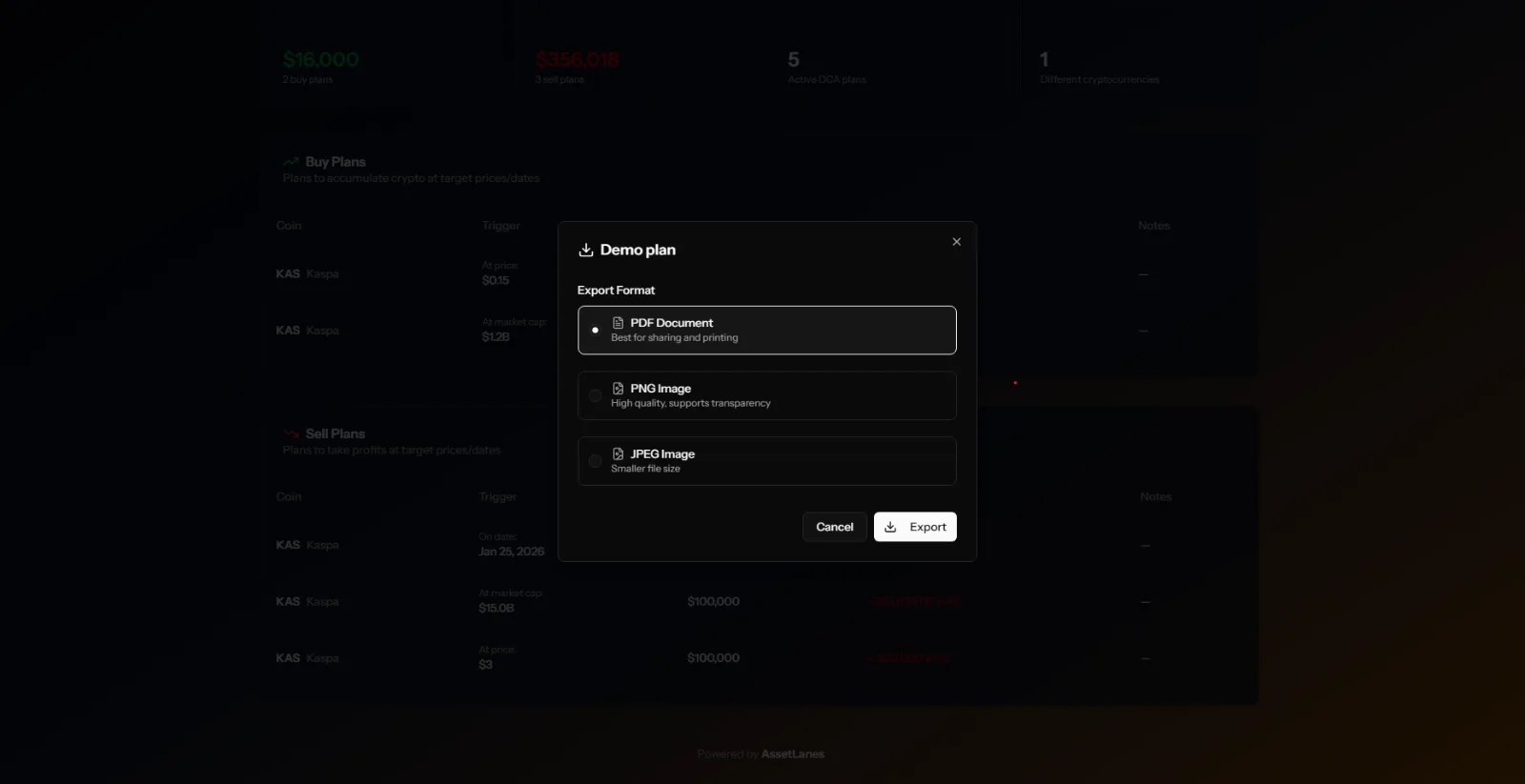 Export dca plan