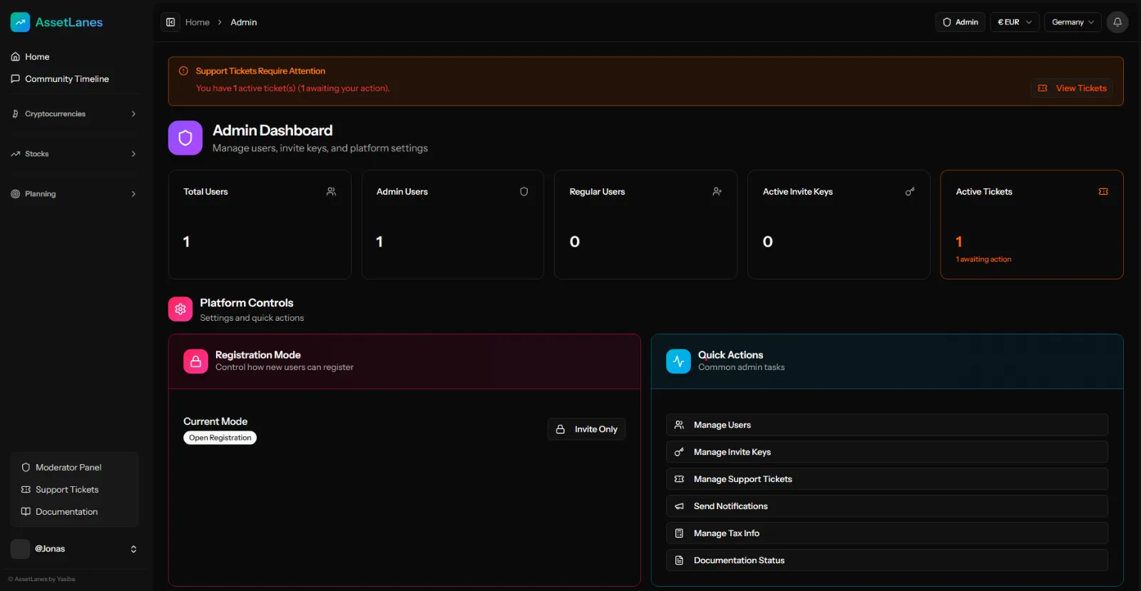 Admin dashboard